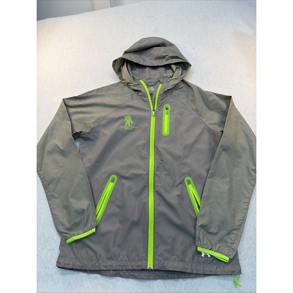 Under Armour Storm Windbreaker Jacket Mens Medium Gray Hooded Wounded Warrior